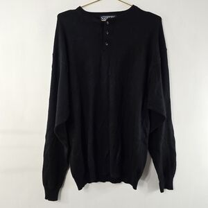 Saddles Cashmere Henley Sweater Mens Solid Black Long Sleeve Relaxed Popover XL